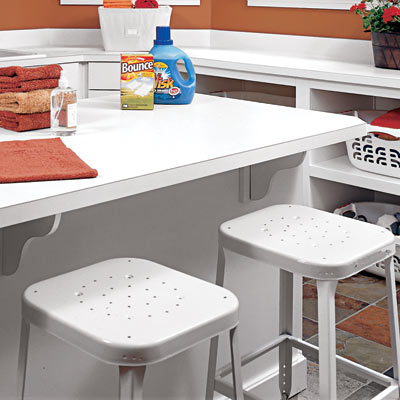 counter and stools in family room laundry room

