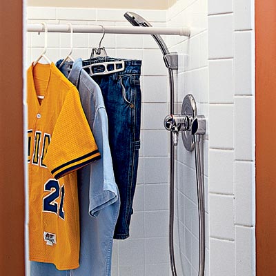 shower stall in family room laundry room
