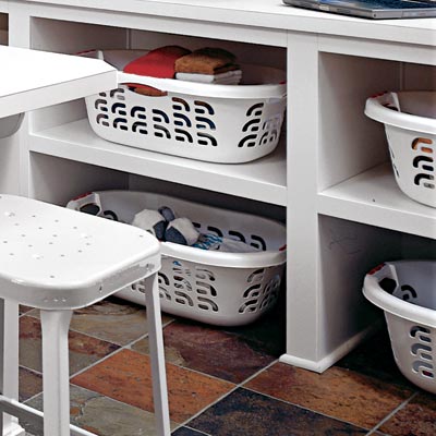 under counter cubbies in family room laundry room
