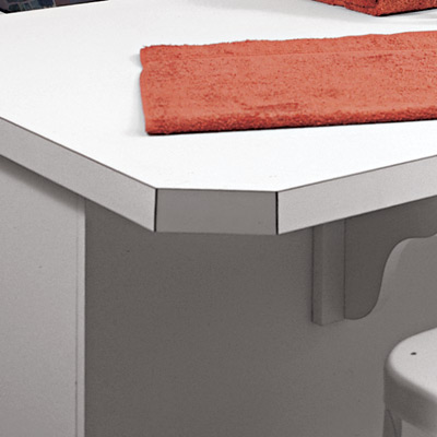 clipped corners on counters in family room laundry room
