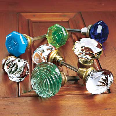 glass doorknobs of various styles and colors