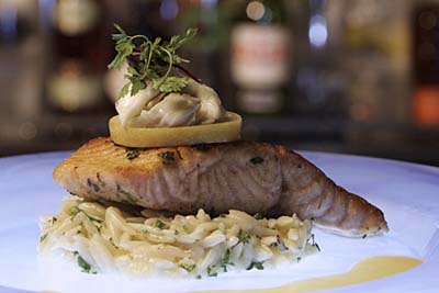 Mustard and herb crusted salmon from Cuvee