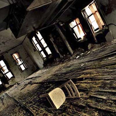 chair in dance hall ruin