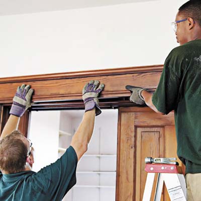 removing wood cases around the pocket door