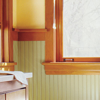 craftsman style bathroom with earth toned color palette