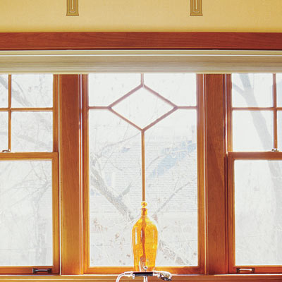 craftsman style bathroom with geometric motif windows