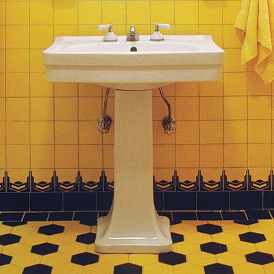 art deco style bathroom with streamlined fixtures