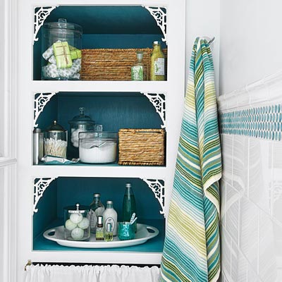 Open shelves in the remodeled bath