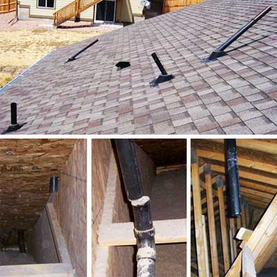 unconnected pipes sticking through the roof of a house