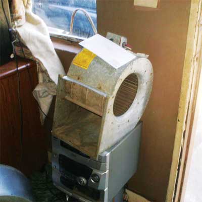 furnace blower being used as a desk fan