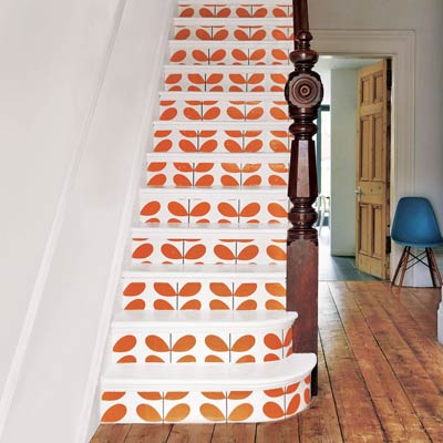 wallpapered stairs