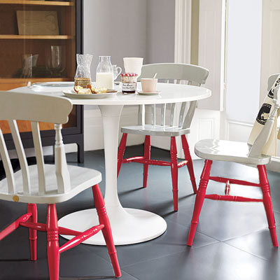 white kitchen table chairs with red painted legs