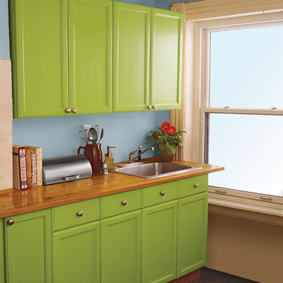green painted kitchen cabinets