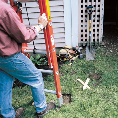 Ladder on uneven ground