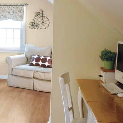 attic remodeled into master bedroom and bath with office nook