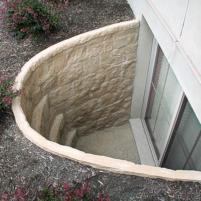 a window well from outside the basement