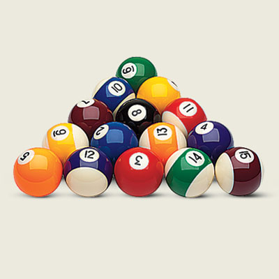 a racked triangle of billiard balls