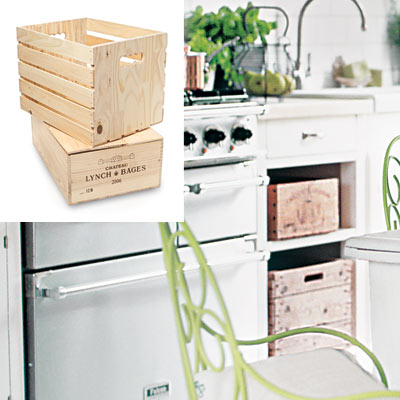 white country kitchen with rustic crates