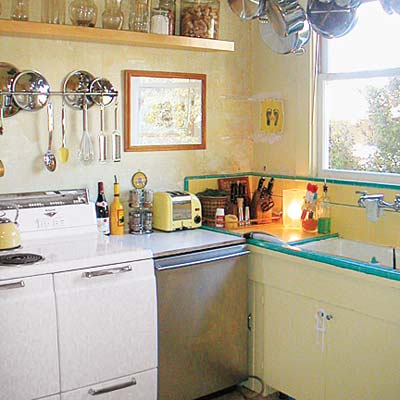 small and cramped vintage kitchen