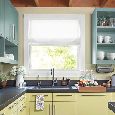 remodeled vintage kitchen with open shelving