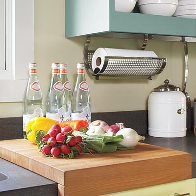remodeled vintage kitchen with cutting board
