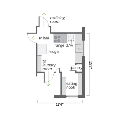 before floor plan of unfinished vintage kitchen