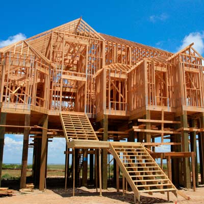new house construction built on stilts