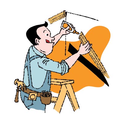woman gluing wooden molding