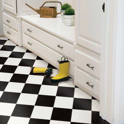 mudroom with VCT tile floor from Mannington