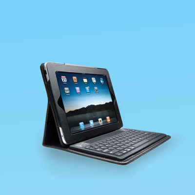 an iPad case with Bluetooth keyboard attached