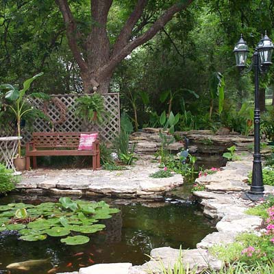 a backyard pond in Wynnewood, OK