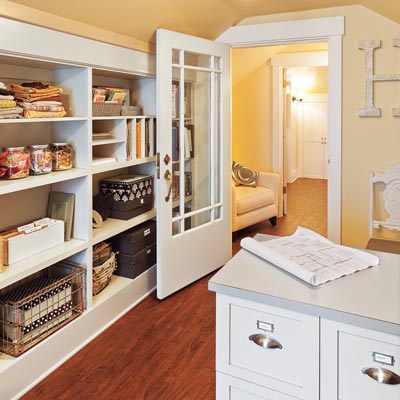 Attic office with salvaged door