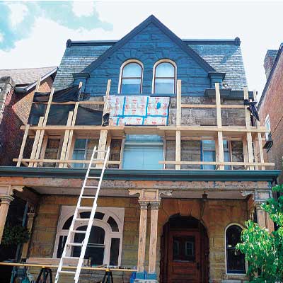 Exterior scaffold of this Pittsburgh home