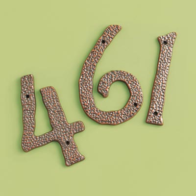 19th Century style hammered copper house numbers