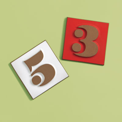 Mid-Century style ceramic house number tiles with Eames numbering