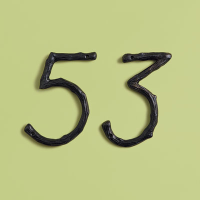 19th Century style aluminum house numbers with twig-like features