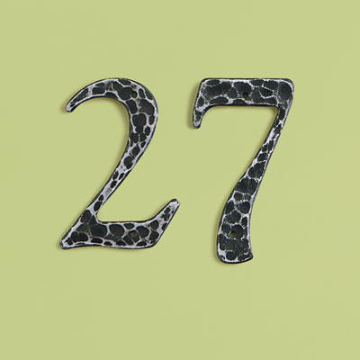 19th Century style steel house numbers with a weathered iron finish