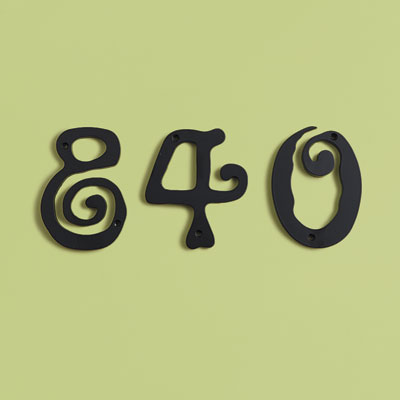 Pre-War style black lacquered zinc house numbers with Art Nouveau design