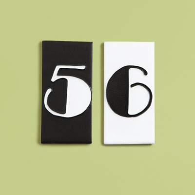 Pre-War style porcelain house number tiles with Art Deco design