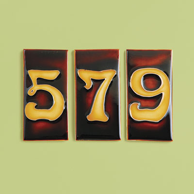 Pre-War style porcelain house number tiles with Nouveau numbers