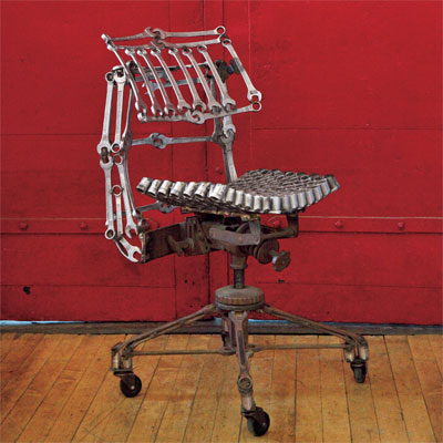 chair made out of old wrenches and socket sets