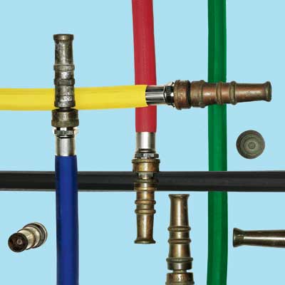 assortment of garden hoses in colors