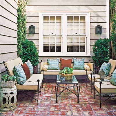 mortared brick patio