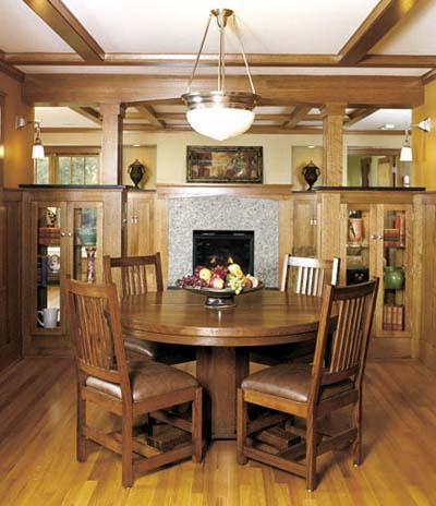 Craftsman dining room with built-in china closets