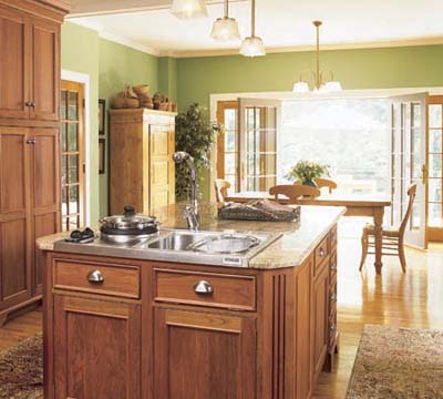kitchen with dining area leading onto the deck