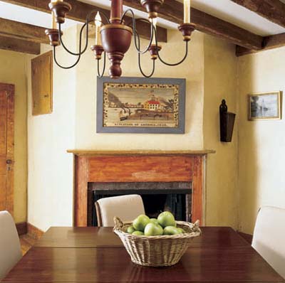 Cape Cod dining room with fireplace