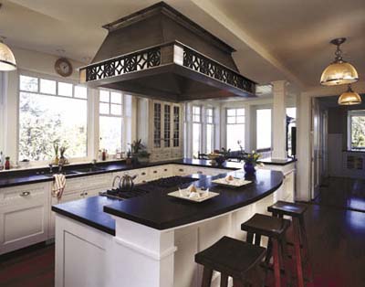 black granite kitchen island counter dining area