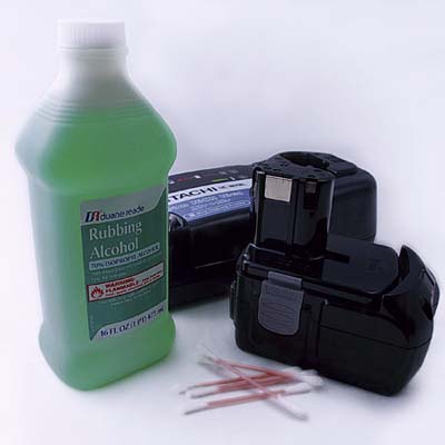 isopropyl alcohol and Q-tips to clean battery and charger connection