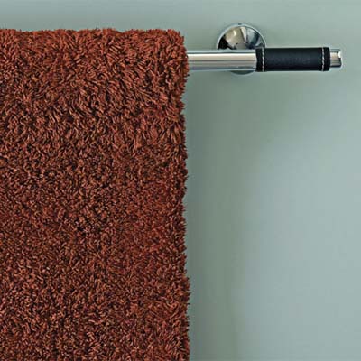 leather wrapped on the ends of the towel bar