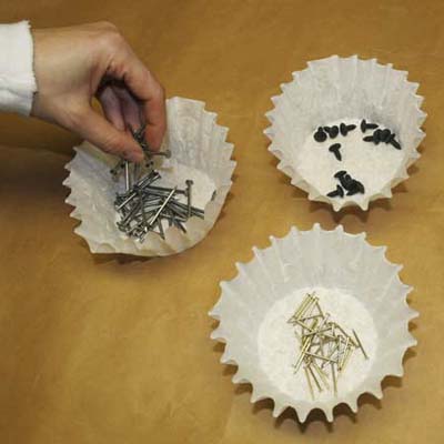 keep hardware organized in coffee filter
